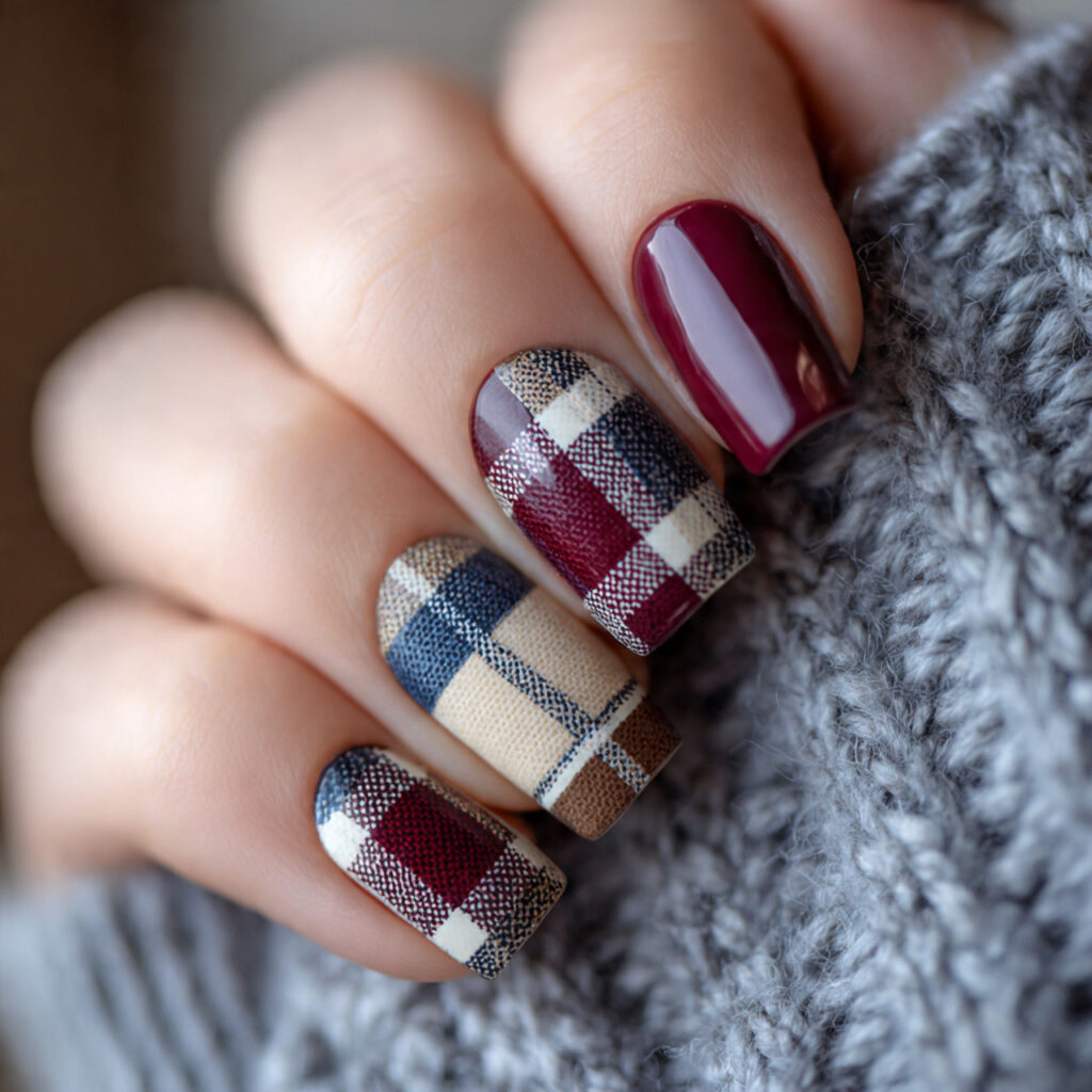 Fall Nails Square – 20 Amazing Ideas to Try This Season 10 Plaid Pattern Nails