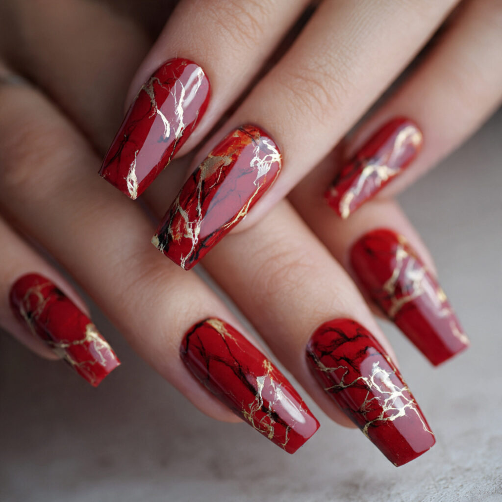 Red Fall Nails: 18 Stunning Ideas to Try This Season 17 Red Marble Designs