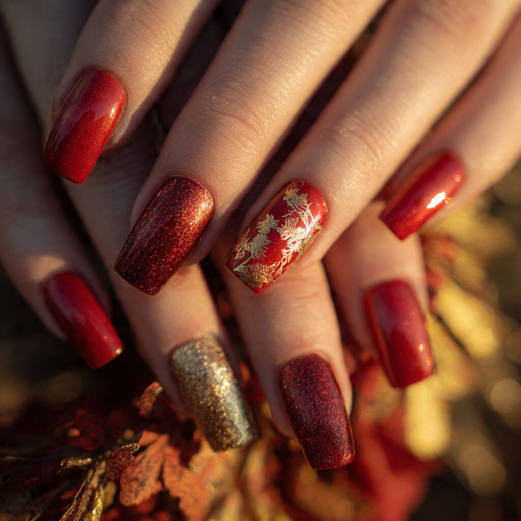 Red Fall Nails: 18 Stunning Ideas to Try This Season 5 Red and Gold Accent Nails
