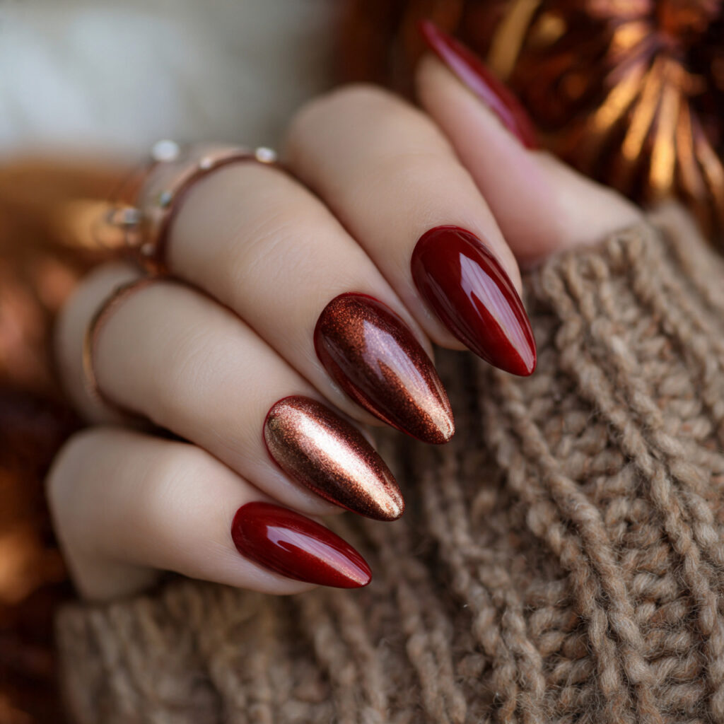 Red Fall Nails: 18 Stunning Ideas to Try This Season 16 Red with Copper Accents