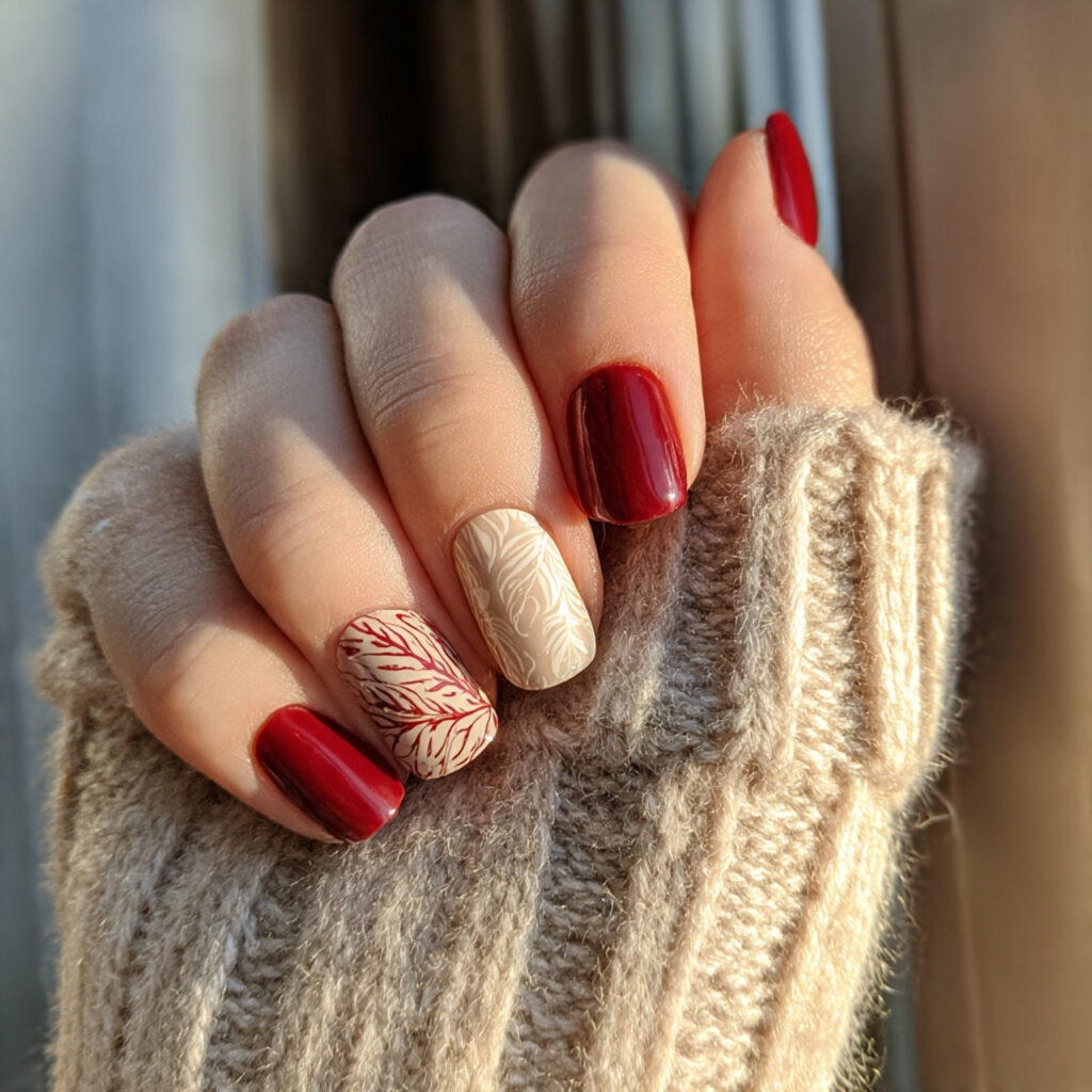 Red Fall Nails: 18 Stunning Ideas to Try This Season 8 Red with Neutral Patterns
