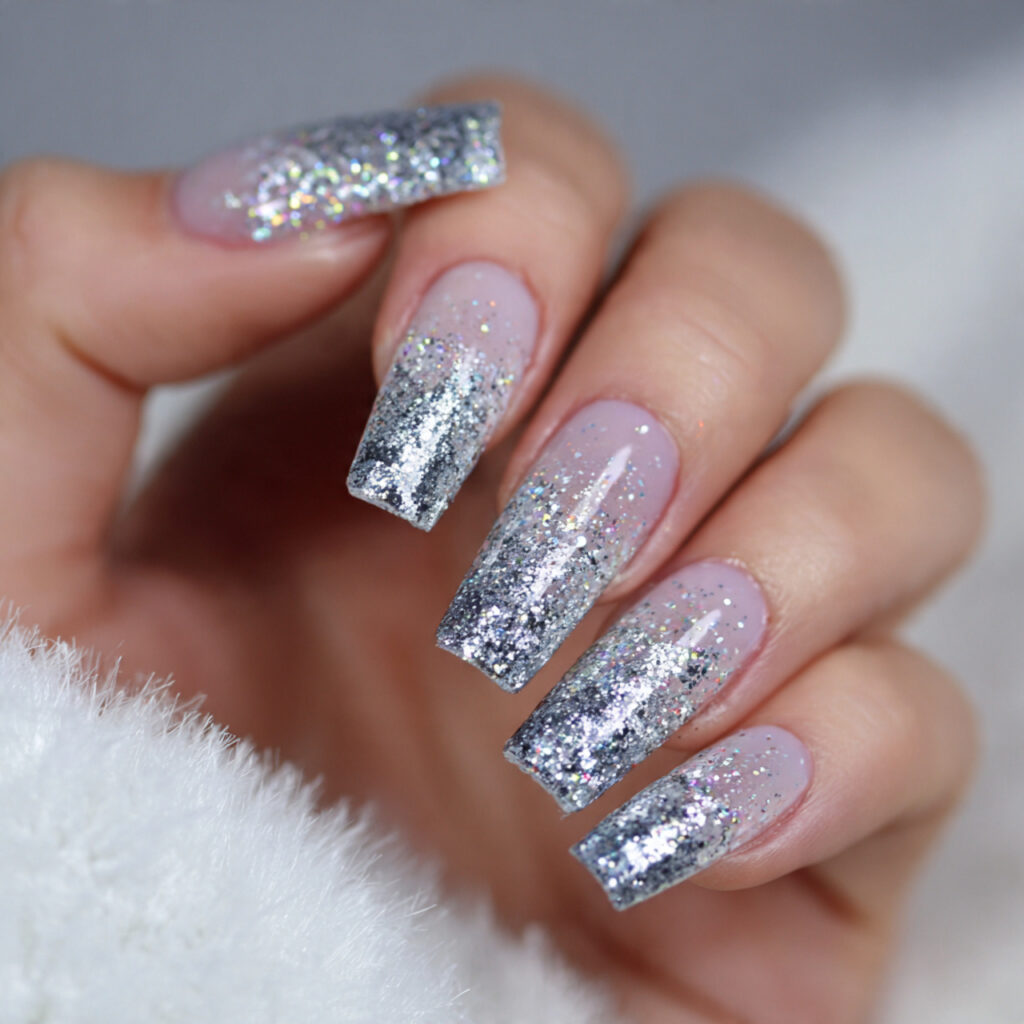 Silver Glitter Fade Nails