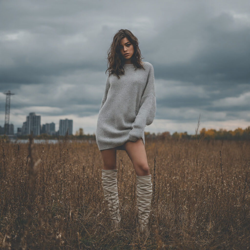 18 Best Winter Fashion Outfits to Stay Warm, Chic & Effortlessly Stylish 5 Sweater Dress and Long Boots