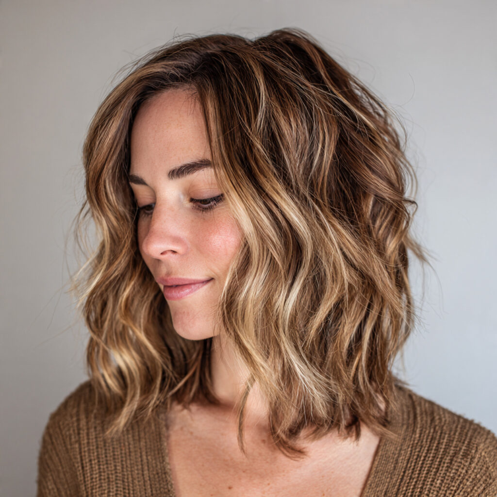 Wavy Shaggy Lob With Subtle Highlights