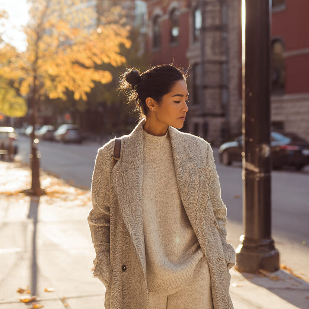 Wool Coat with a Neutral Sweater Set