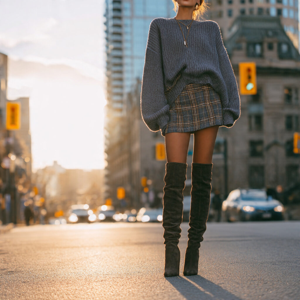 17 Best Cozy Casual Winter Outfits to Stay Warm & Stylish This Season 14 Wool Skirt and Oversized Sweater
