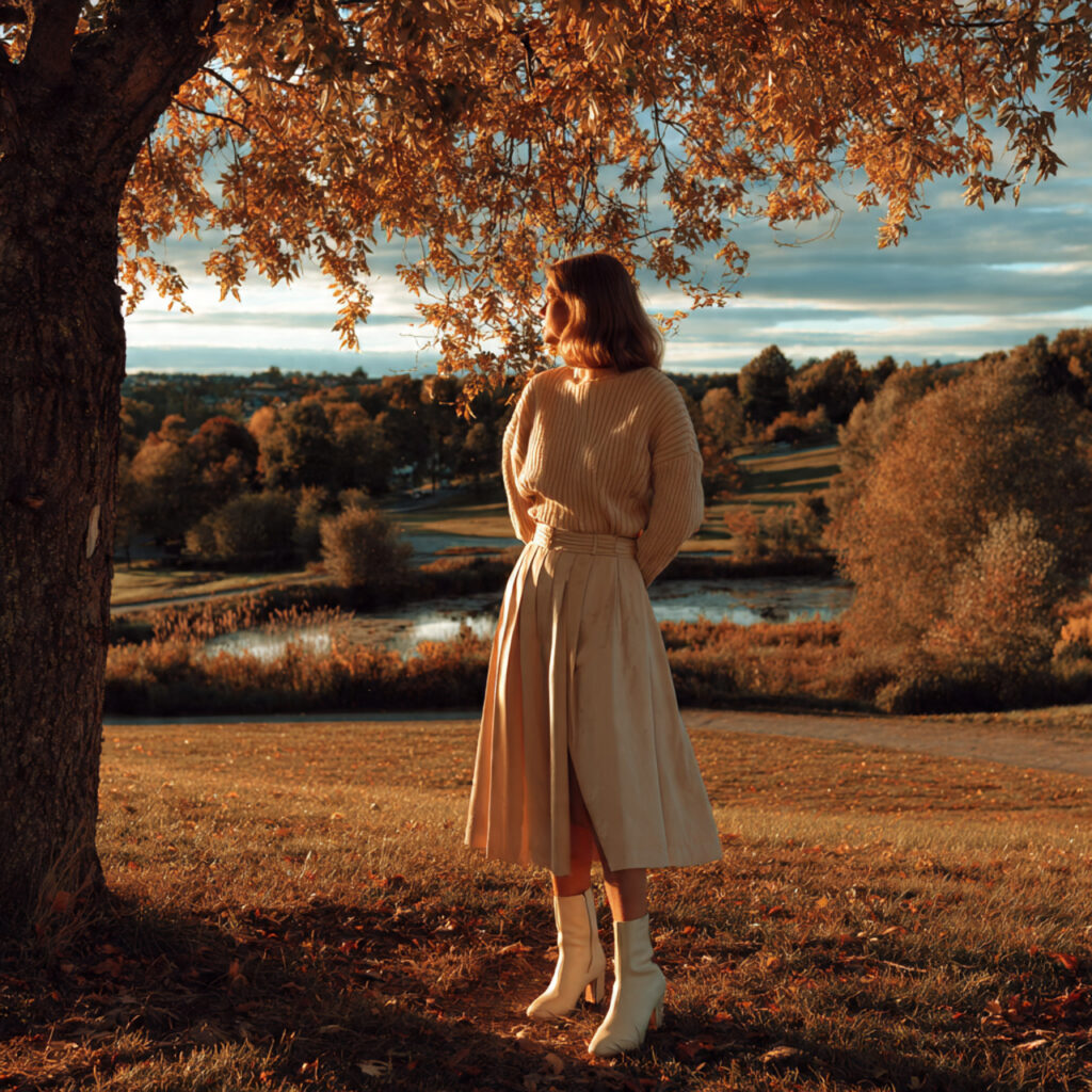 Wool Skirt with a Tucked-In Sweater