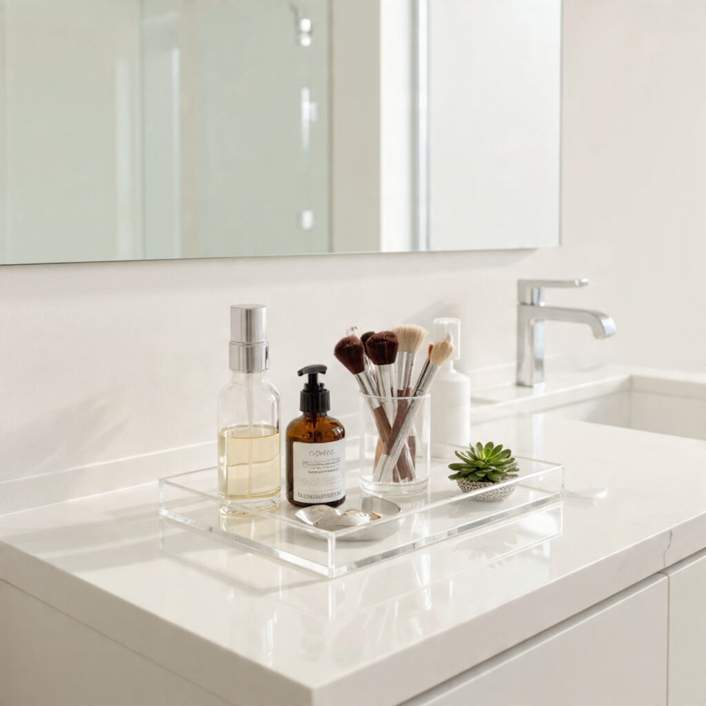 25 Best Bathroom Tray Decor Ideas to Instantly Transform Your Space 2 Acrylic Tray for a Clean, Modern Look