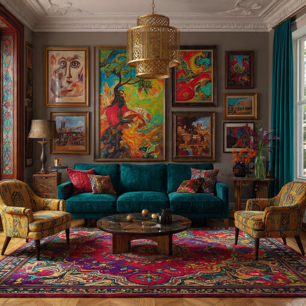 25 Maximalist Living Room Ideas: Bold Colors, Patterns & Statement Pieces 4 Art-Filled Walls