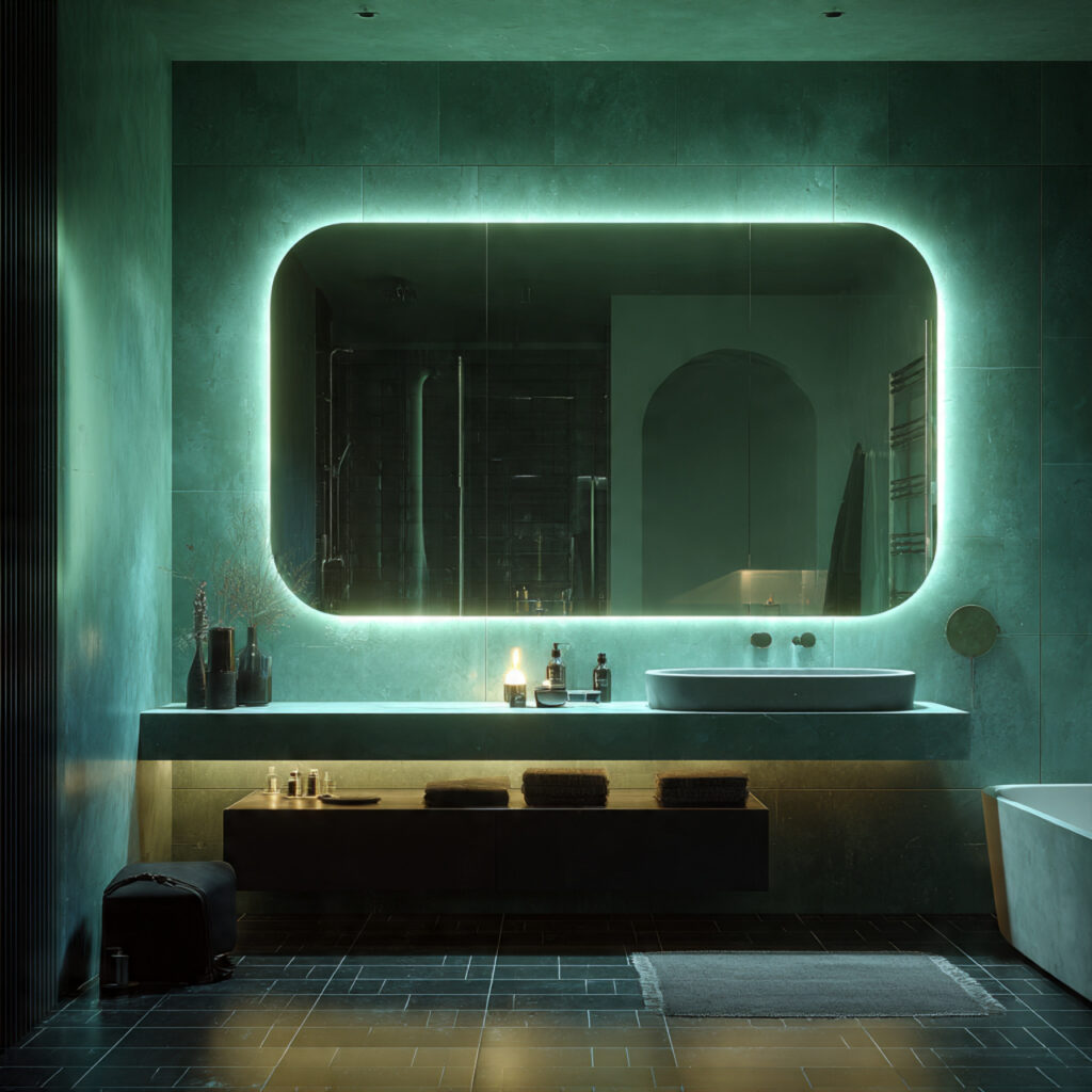 25 Stunning Emerald Green Bathroom Designs for a Luxe Refresh 14 Backlit Mirrors with Emerald Walls