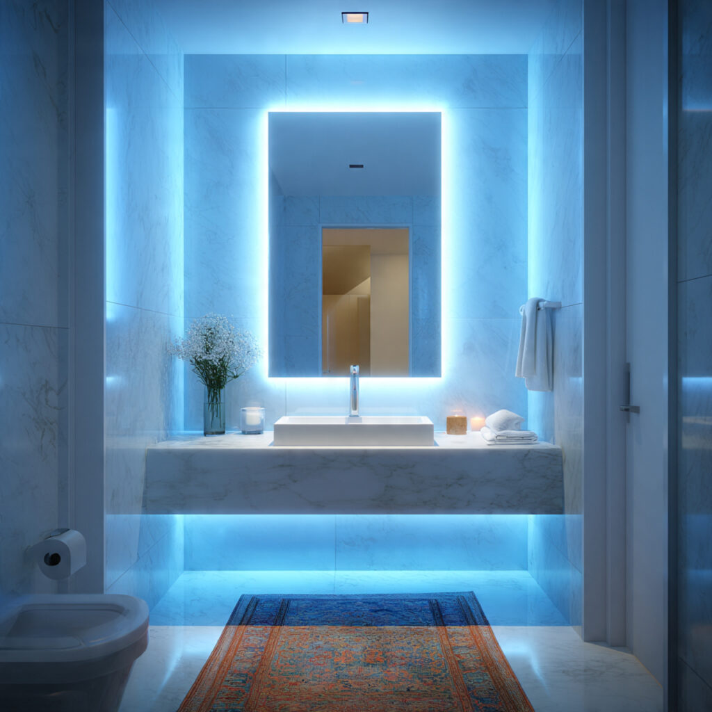 25 Stunning Powder Room Makeover Ideas to Transform Your Small Space 23 Backlit or LED Mirror