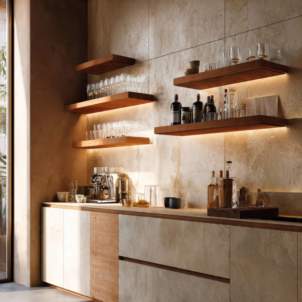 25 Stunning Kitchen Bar Design Ideas to Transform Your Space Fast 14 Bar with Floating Shelves