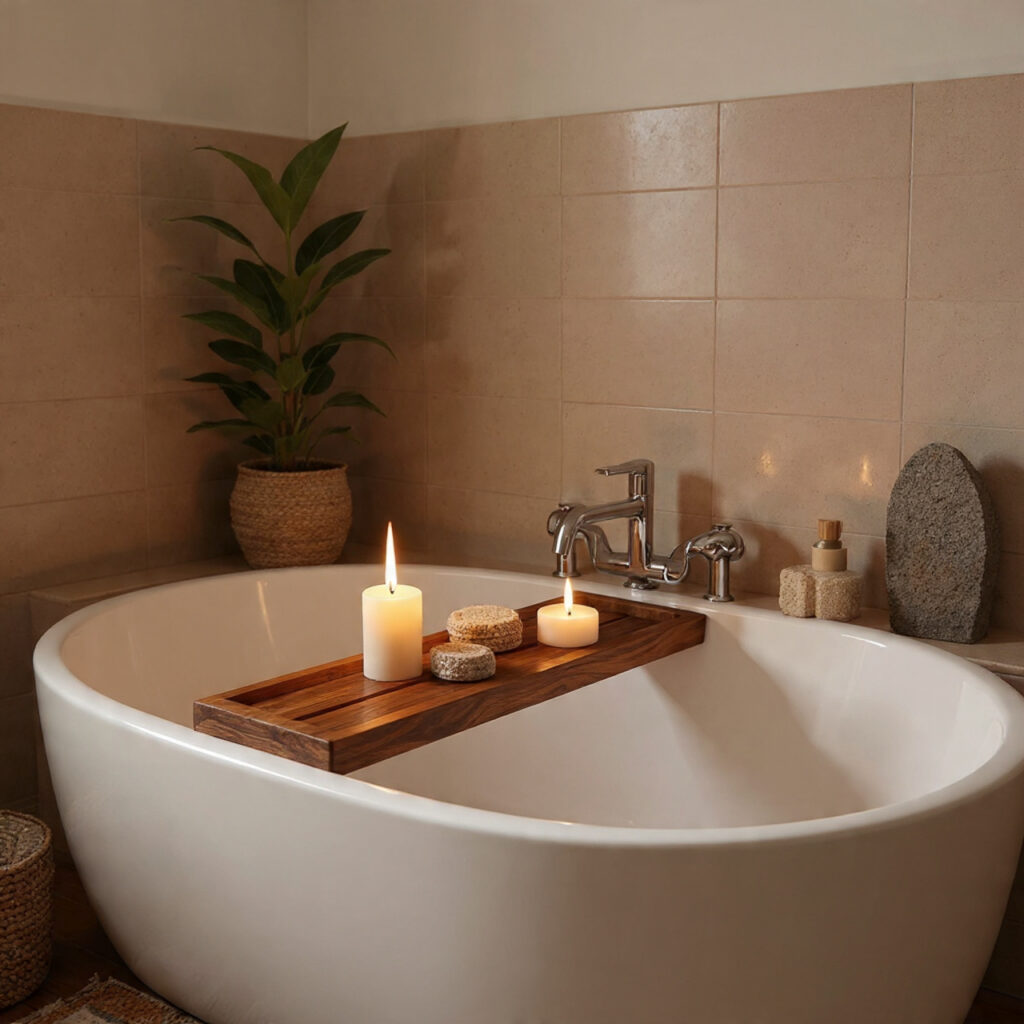 Create a Relaxed Boho Bathroom: 25 Inspiring Décor Ideas You’ll Love 23 Bath Tray Styling