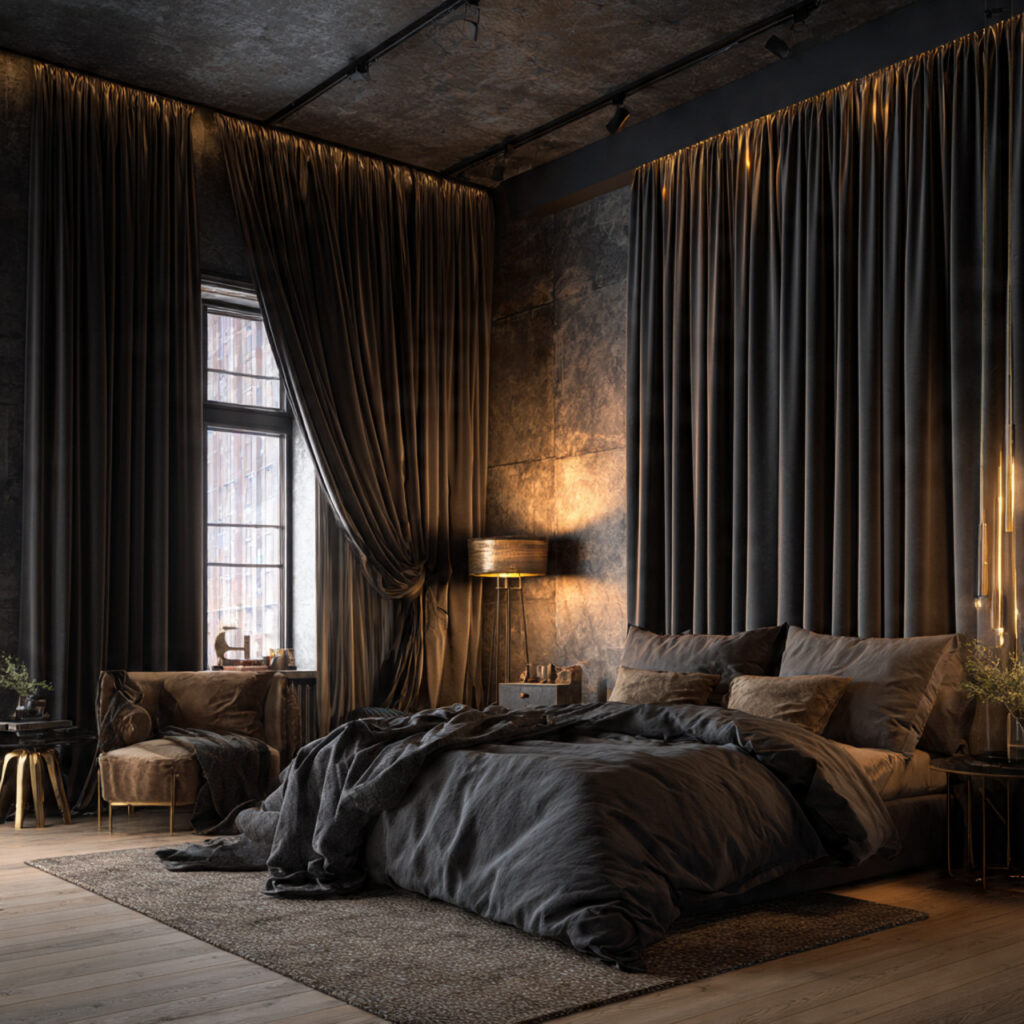 Black Curtains with Brown Walls