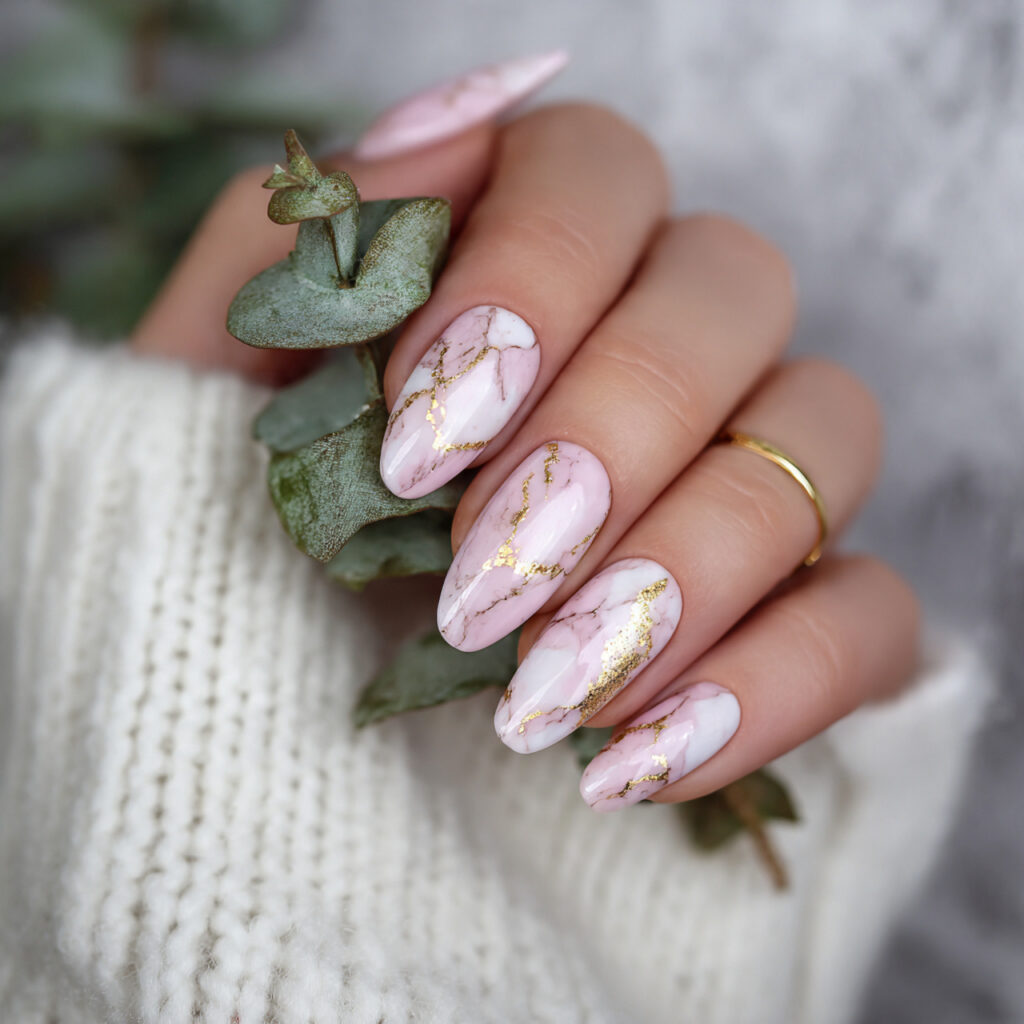 22 Perfect Pink Wedding Nail Ideas for Your Big Day 17 Blush Pink with Marble Effect