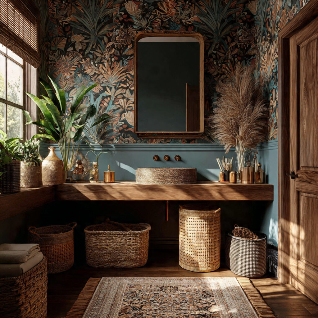 Create a Relaxed Boho Bathroom: 25 Inspiring Décor Ideas You’ll Love 12 Bohemian Wallpaper