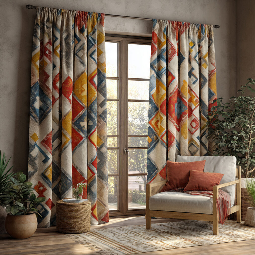 25 Boho Curtains Inspiration: Patterns, Colors & Unique Designs 13 Boho Curtains with Geometric Prints