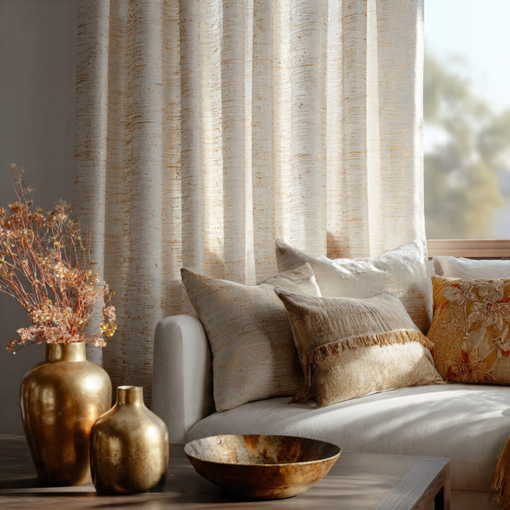 25 Boho Curtains Inspiration: Patterns, Colors & Unique Designs 8 Boho Curtains with Metallic Accents for Glam Touch