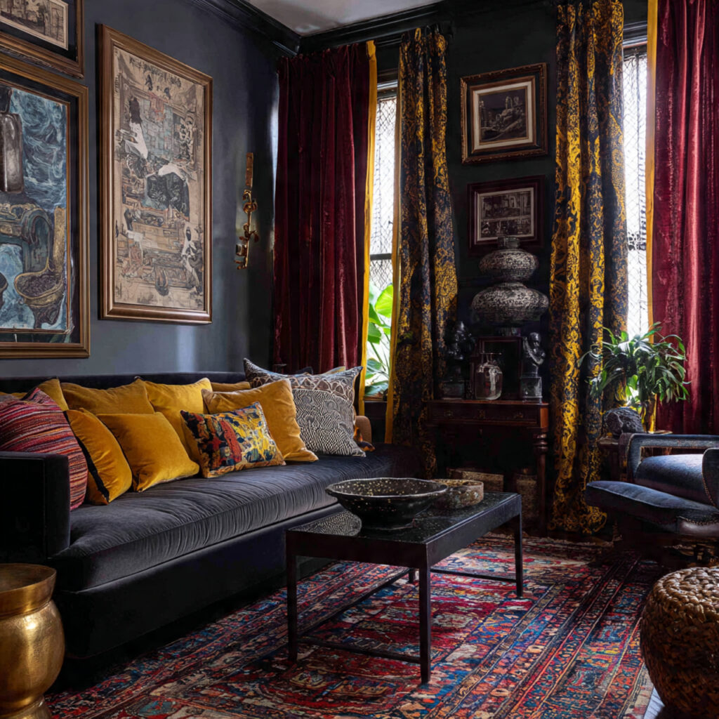 25 Maximalist Living Room Ideas: Bold Colors, Patterns & Statement Pieces 14 Bold Curtains and Drapes