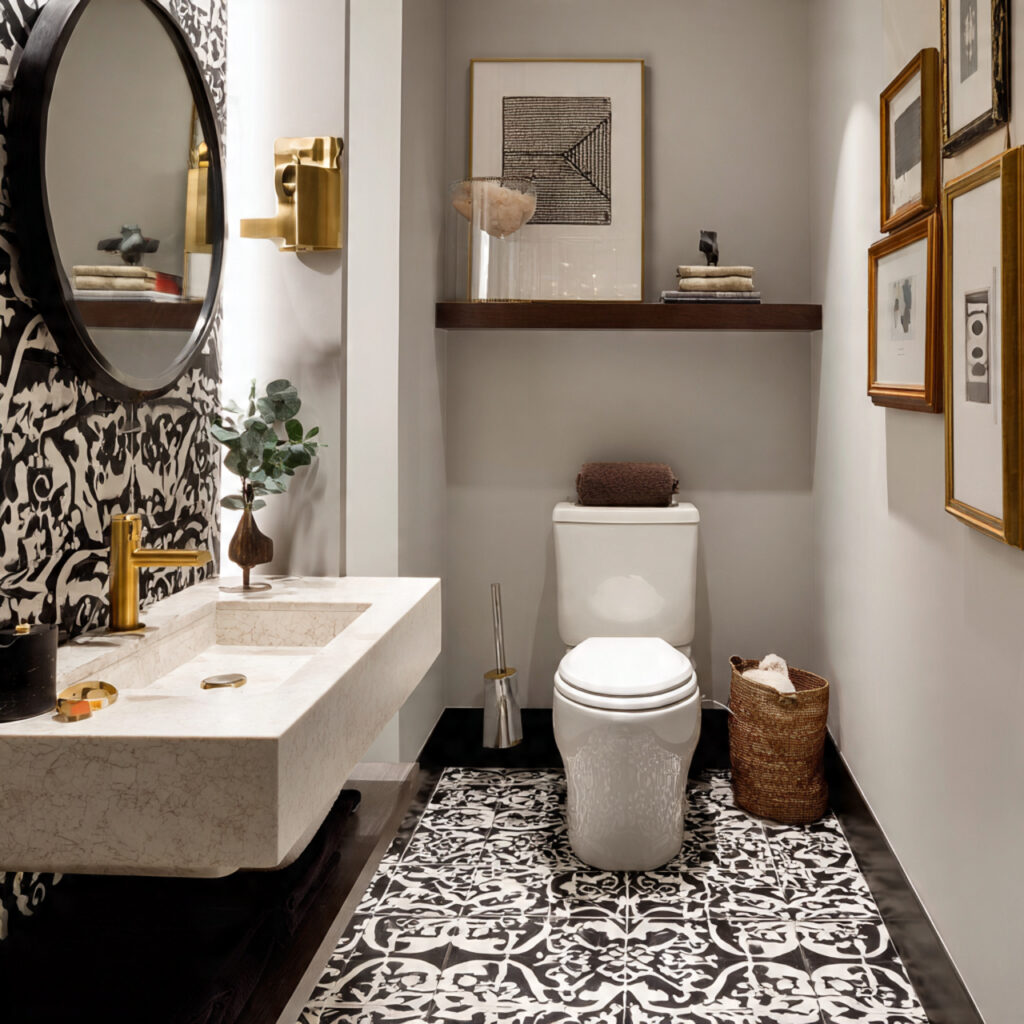 25 Stunning Powder Room Makeover Ideas to Transform Your Small Space 19 Bold Floor Patterns