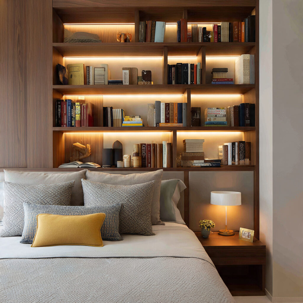 25 Stylish Bedroom Bookshelves Ideas to Transform Your Space Beautifully 19 Bookshelves with Integrated Lighting