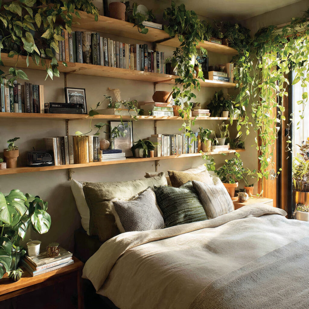 25 Stylish Bedroom Bookshelves Ideas to Transform Your Space Beautifully 25 Bookshelves with Plant Integration