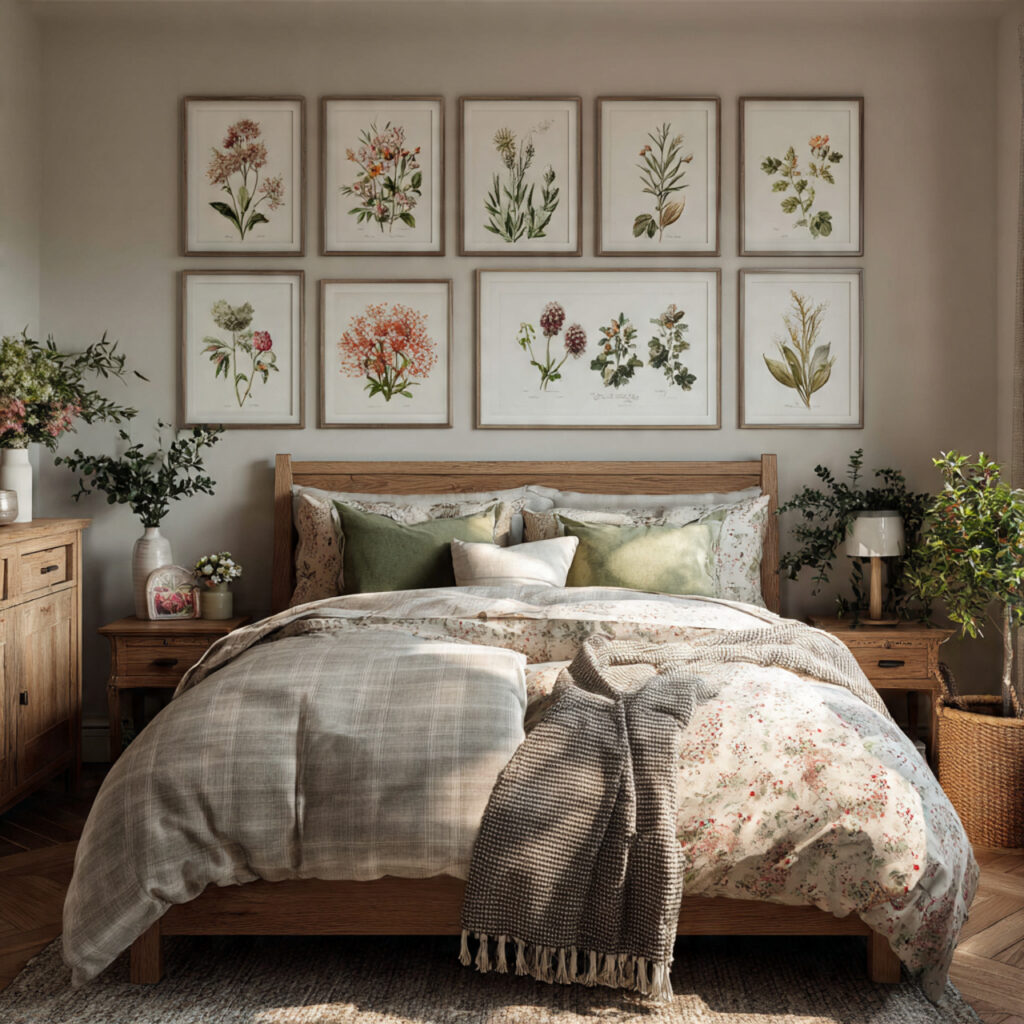 25 Charming English Cottage Bedroom with These Décor Tips 7 Botanical Artwork