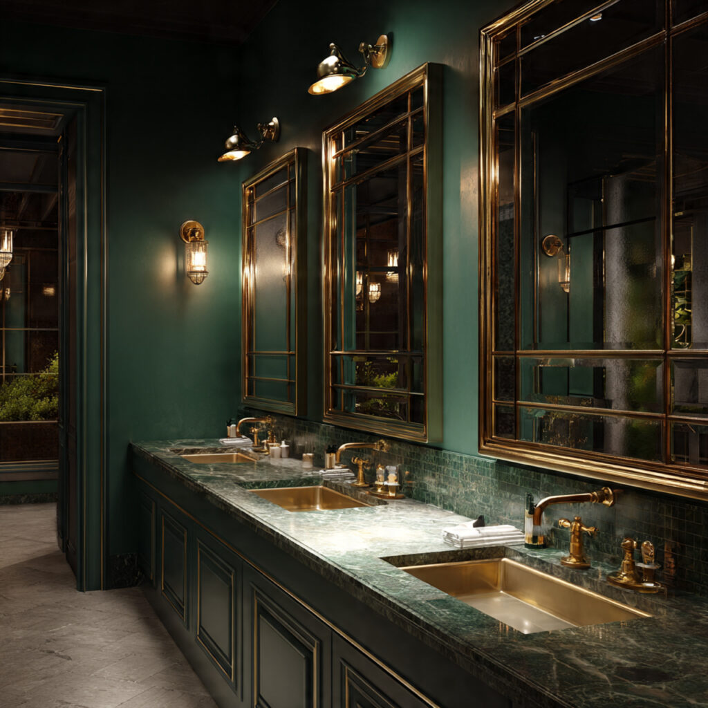 25 Stunning Emerald Green Bathroom Designs for a Luxe Refresh 12 Brass Mirrors with Emerald Walls