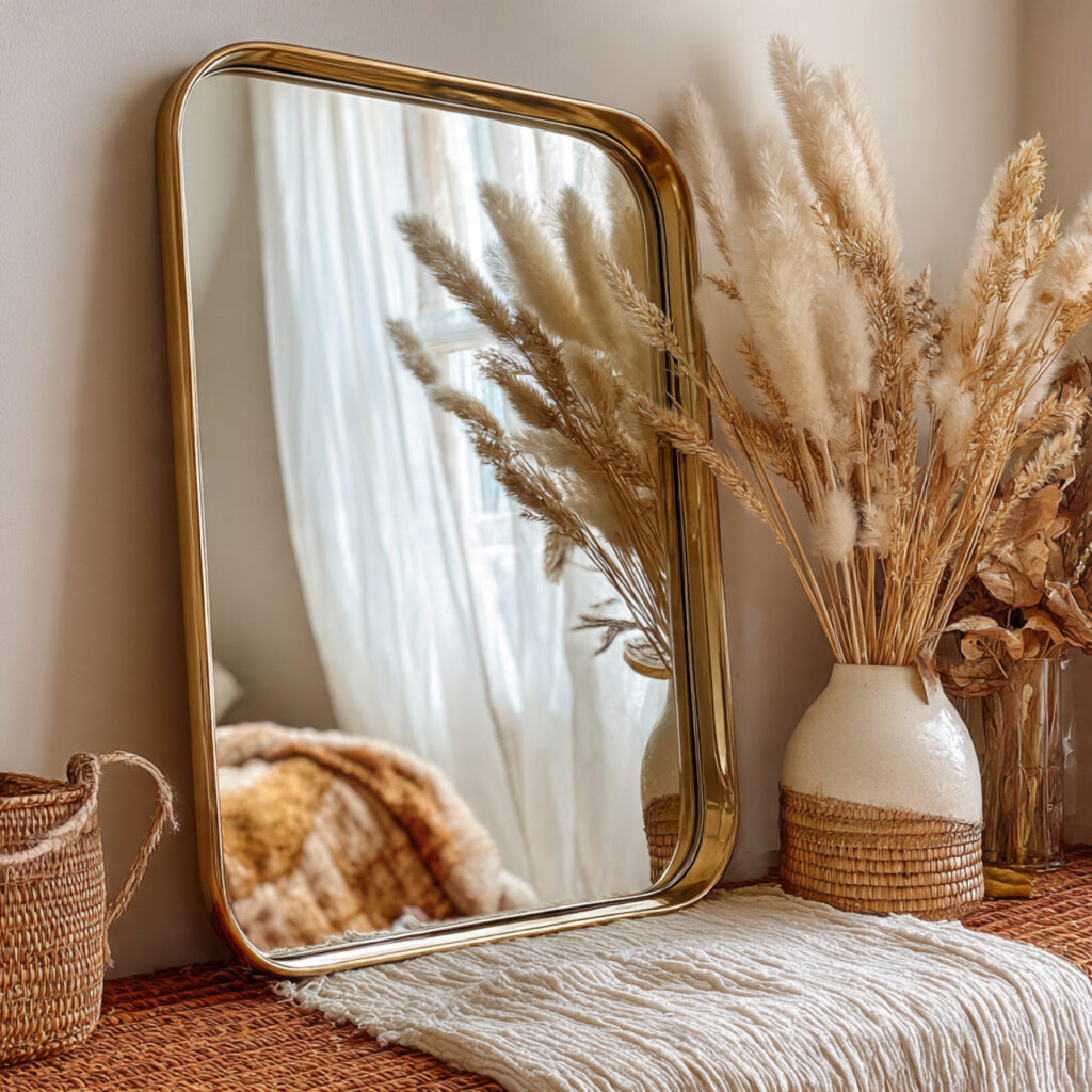 23 Stunning Boho Mirror Ideas to Elevate Every Room Instantly 6 Brass-Trimmed Mirror for a Hint of Shine