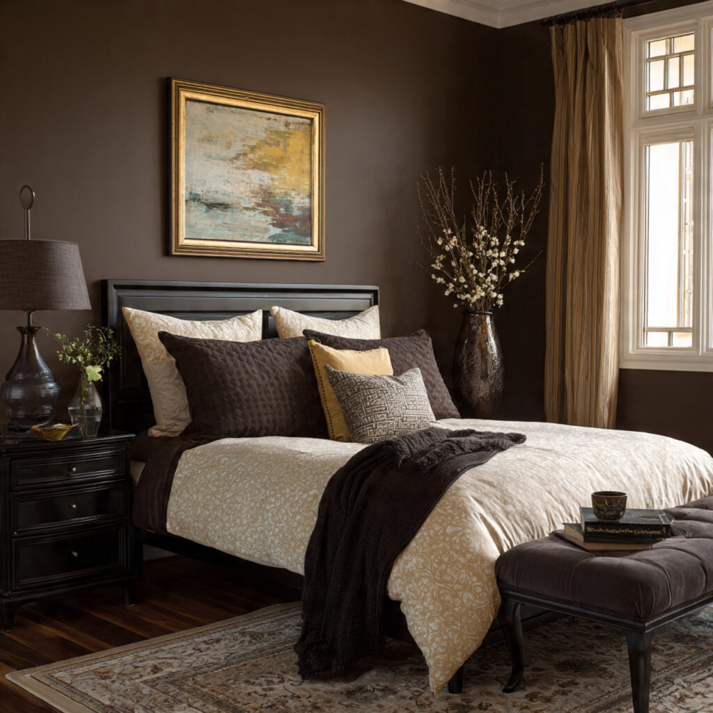 Brown Walls with Black Furniture