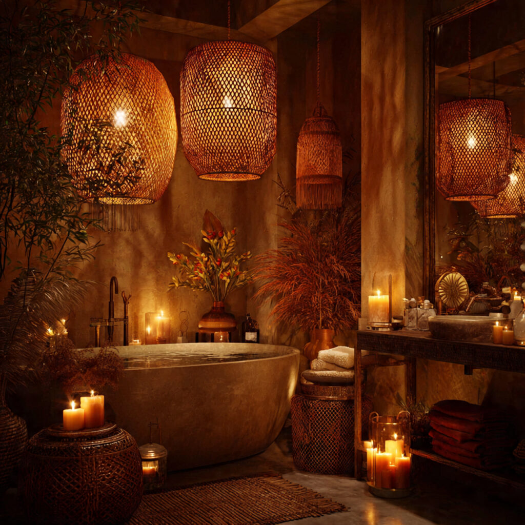 Create a Relaxed Boho Bathroom: 25 Inspiring Décor Ideas You’ll Love 8 Candlelight and Soft Lighting