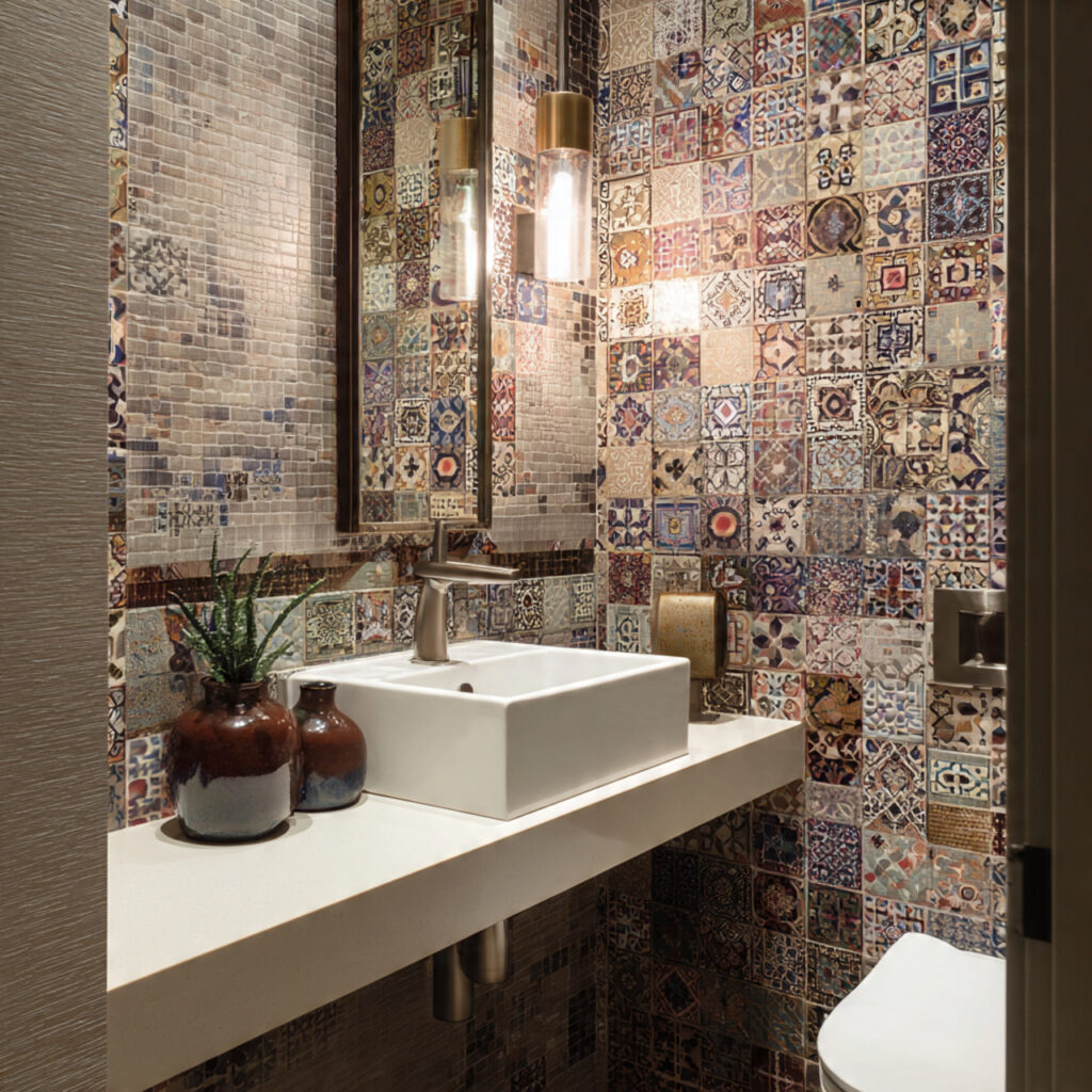 25 Stunning Powder Room Makeover Ideas to Transform Your Small Space 8 Chic Tile Accent Wall