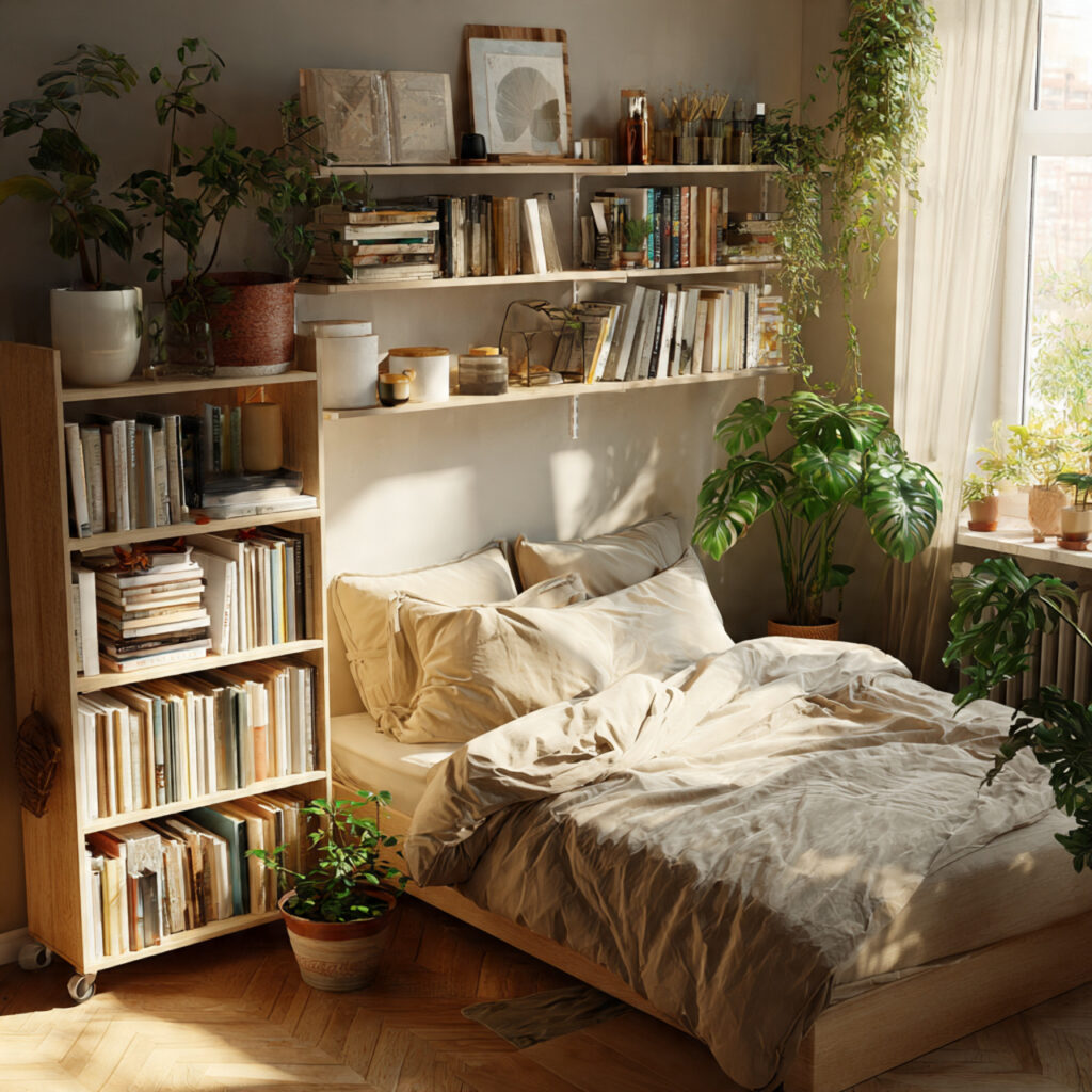 25 Stylish Bedroom Bookshelves Ideas to Transform Your Space Beautifully 23 Compact Rolling Bookshelves