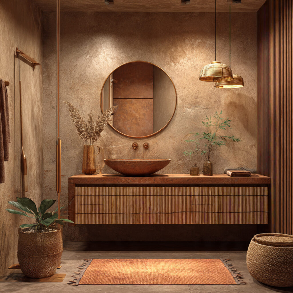 Create a Relaxed Boho Bathroom: 25 Inspiring Décor Ideas You’ll Love 17 Copper or Brass Fixtures