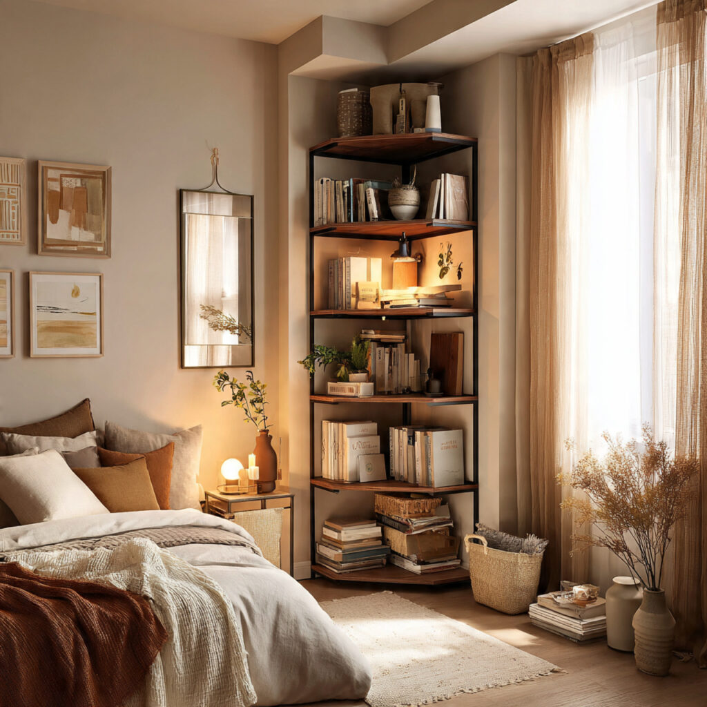 25 Stylish Bedroom Bookshelves Ideas to Transform Your Space Beautifully 2 Corner Tower Shelves