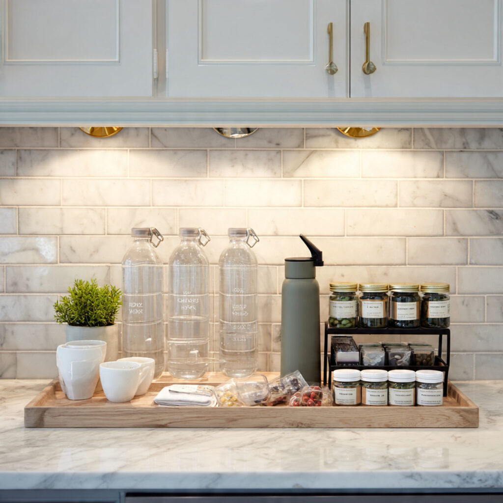 25 Smart Kitchen Counter Organization Ideas to Cut Clutter Fast 17 Create a Hydration Station