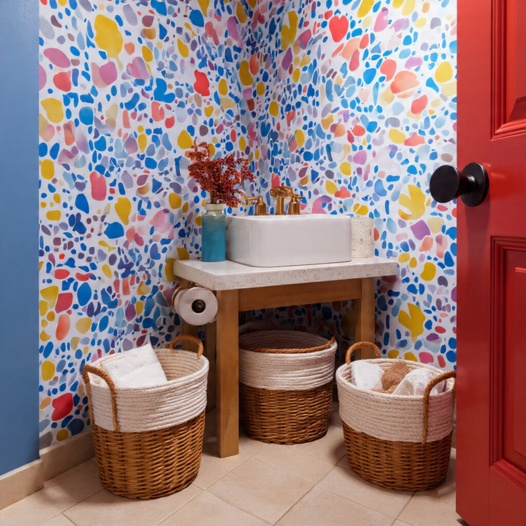 25 Fun Bathroom Decor Ideas to Brighten Your Space Instantly 7 Creative Storage Baskets