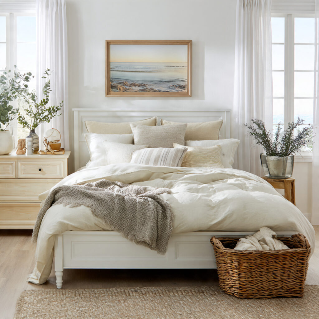 25 Breezy Summer Bedroom Inspiration for a Light and Airy Retreat 13 Crisp White Bedframe or Furniture