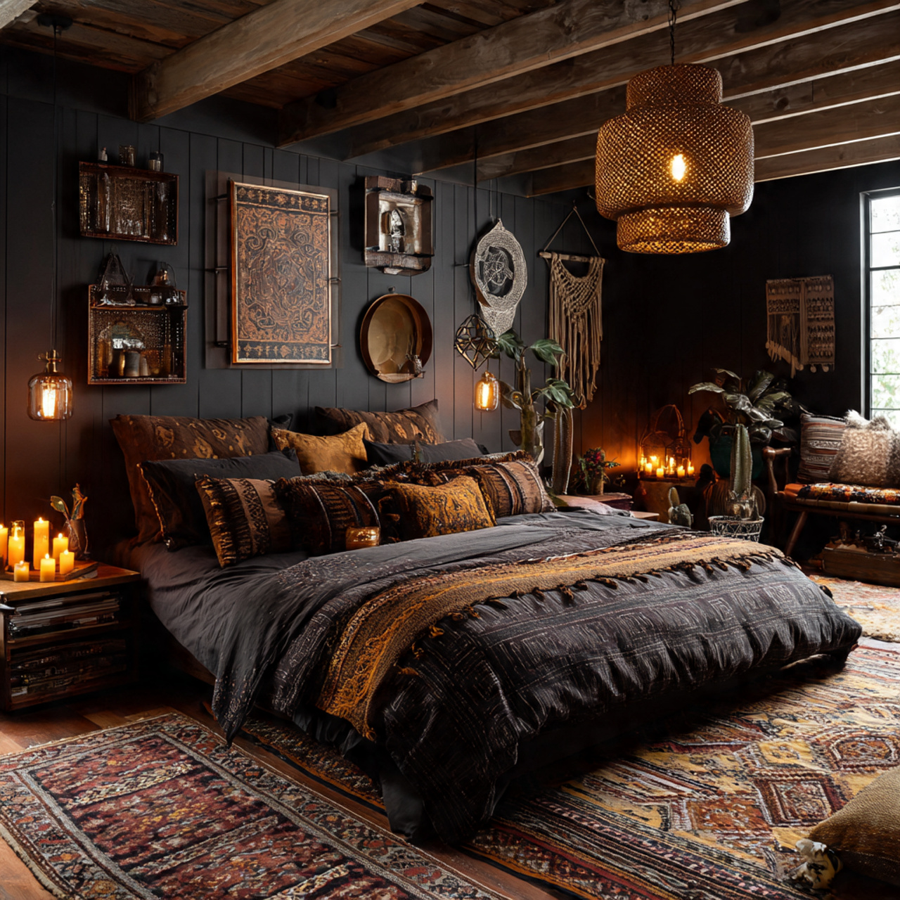 25 Dark Boho Bedroom Ideas for a Cozy, Moody & Stylish Retreat 24 Dark Boho Bedroom