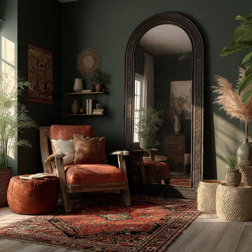 23 Stunning Boho Mirror Ideas to Elevate Every Room Instantly 16 Dark Wood Mirror for Moody Boho