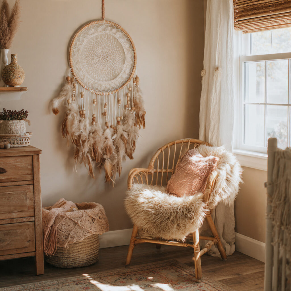 25 Boho Nursery Inspiration: Create a Calm, Stylish Baby Room You’ll Love 17 Dreamcatcher Accent