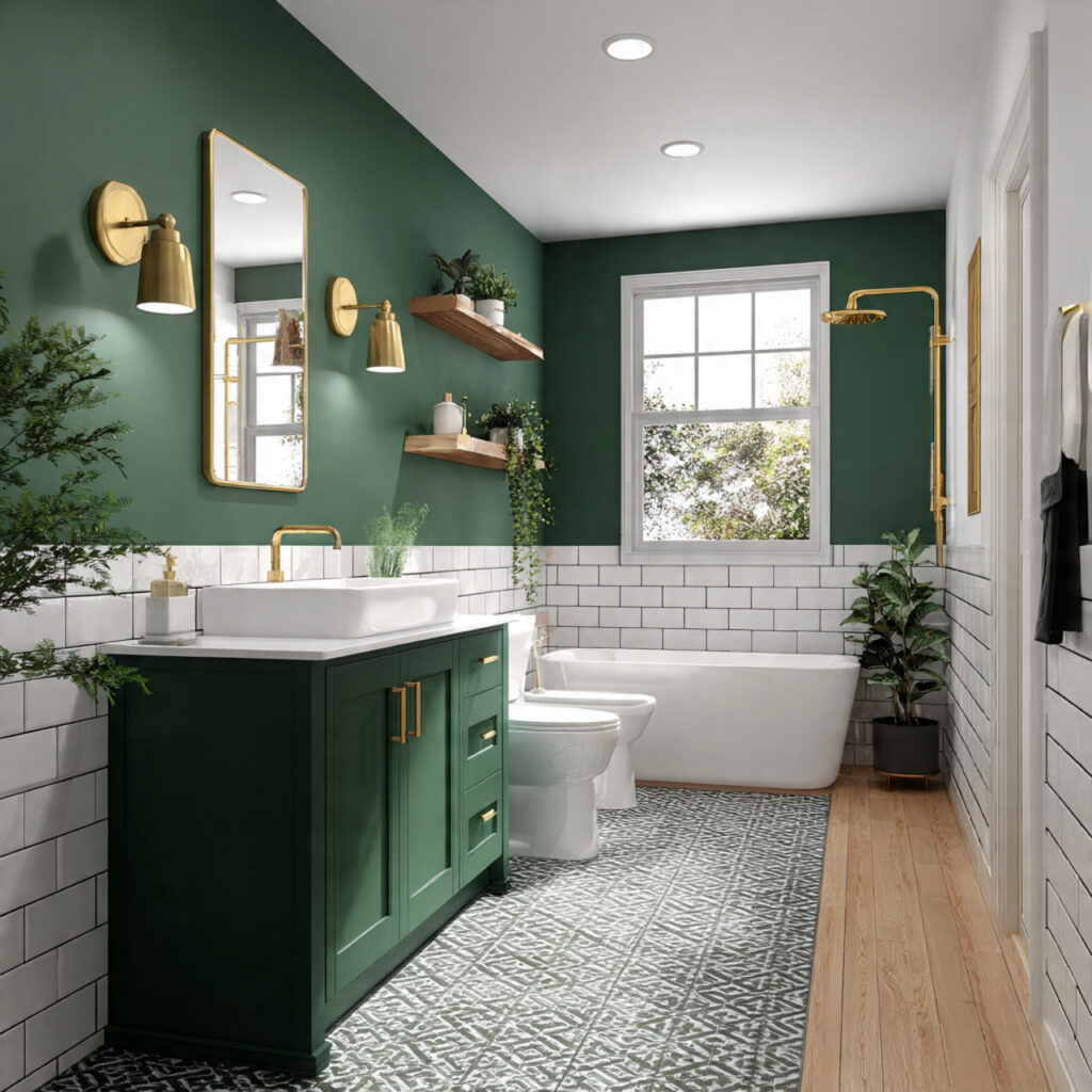 25 Stunning Emerald Green Bathroom Designs for a Luxe Refresh 15 Dual-Tone Walls in Emerald and White