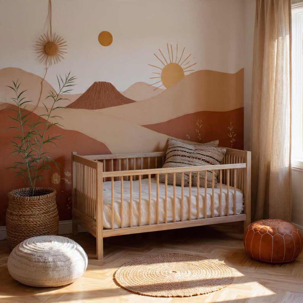 25 Boho Nursery Inspiration: Create a Calm, Stylish Baby Room You’ll Love 5 Earthy Wall Murals