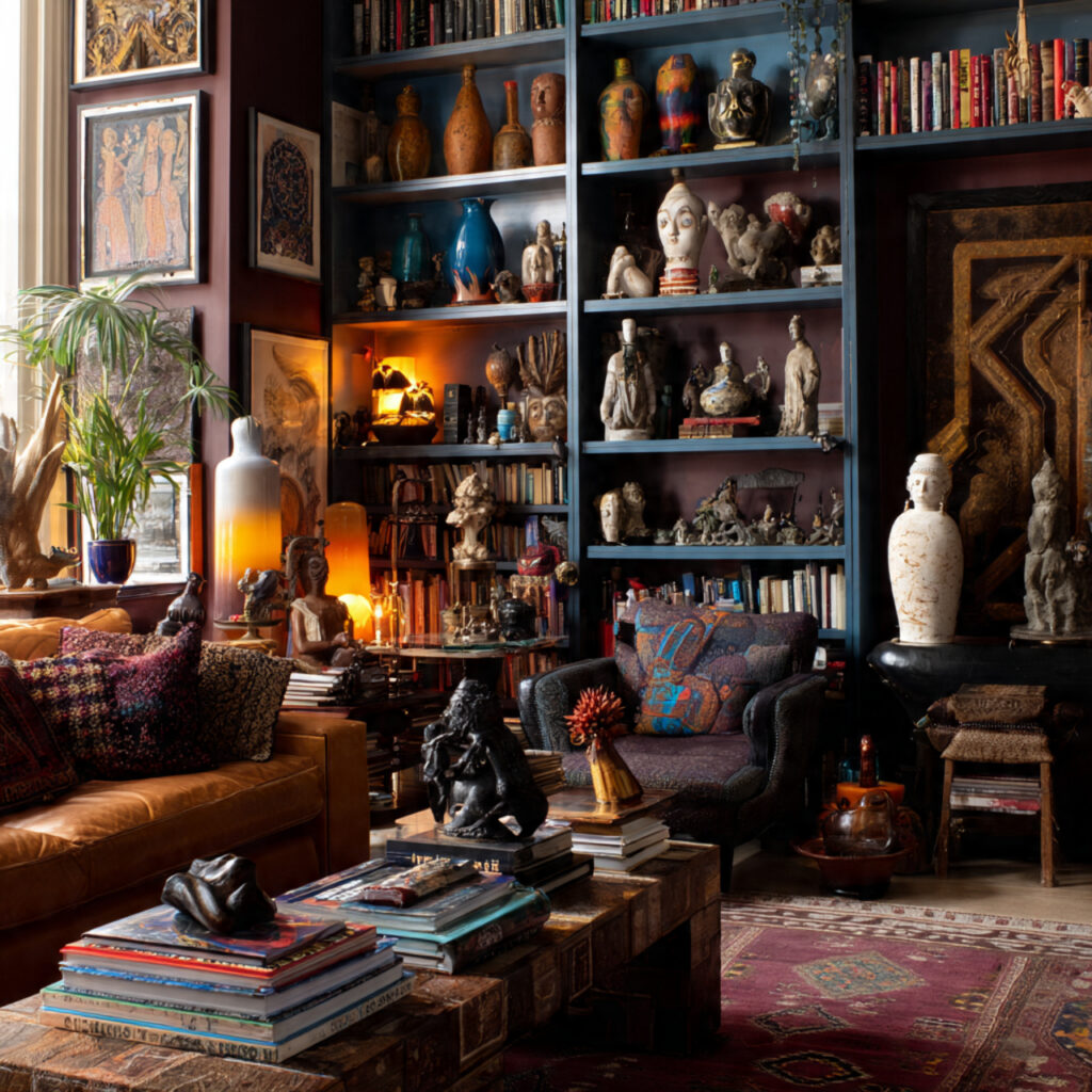 25 Maximalist Living Room Ideas: Bold Colors, Patterns & Statement Pieces 6 Eclectic Accessories