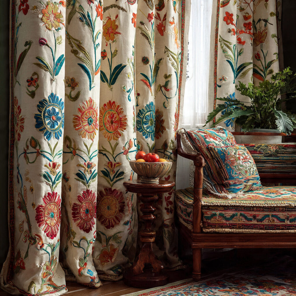 25 Boho Curtains Inspiration: Patterns, Colors & Unique Designs 3 Embroidered Boho Curtains for Rich Details