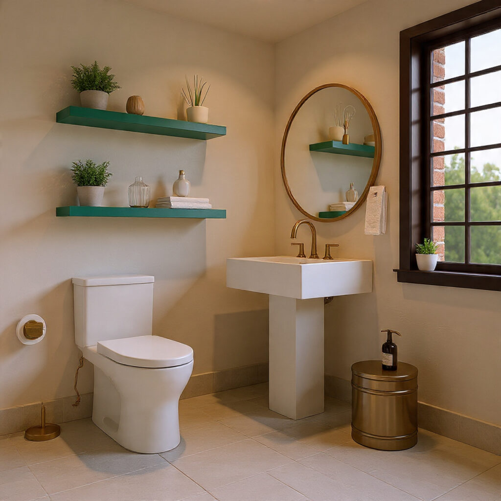 25 Stunning Emerald Green Bathroom Designs for a Luxe Refresh 22 Emerald Floating Shelves