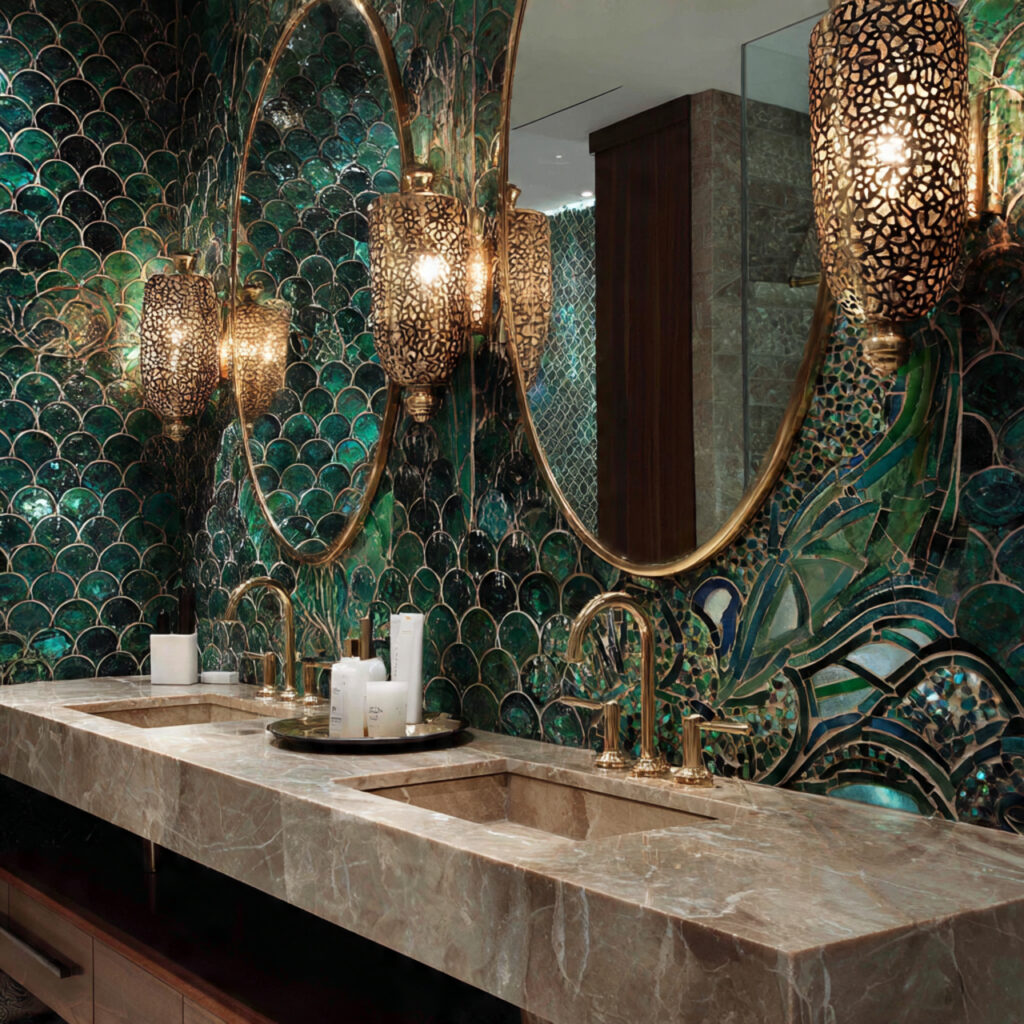 25 Stunning Emerald Green Bathroom Designs for a Luxe Refresh 17 Emerald Mosaic Backsplashes