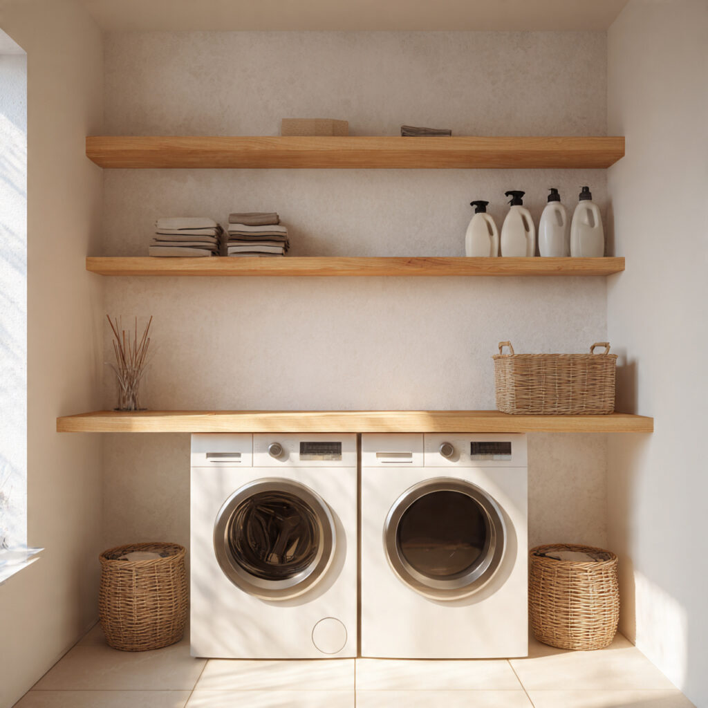 23 Creative Laundry Room Shelves to Maximize Space and Style 1 Floating Shelves for a Modern Look