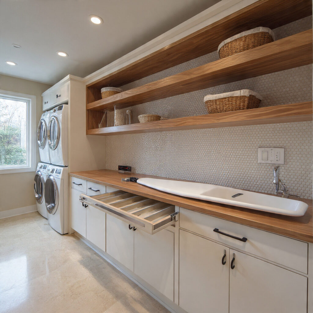 23 Creative Laundry Room Shelves to Maximize Space and Style 17 Floating Shelves with Cabinet Doors