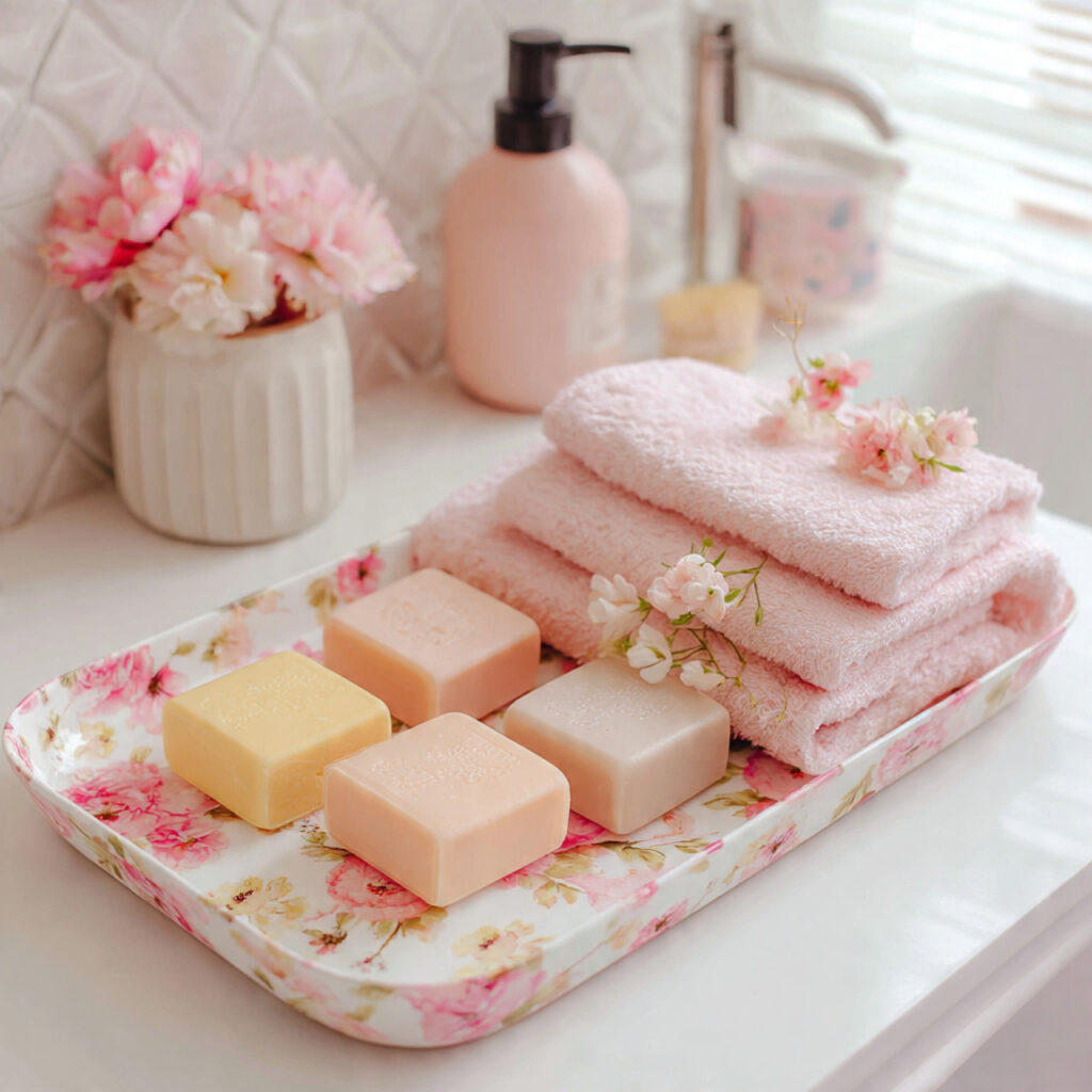 25 Best Bathroom Tray Decor Ideas to Instantly Transform Your Space 17 Floral-Themed Tray for a Feminine Touch